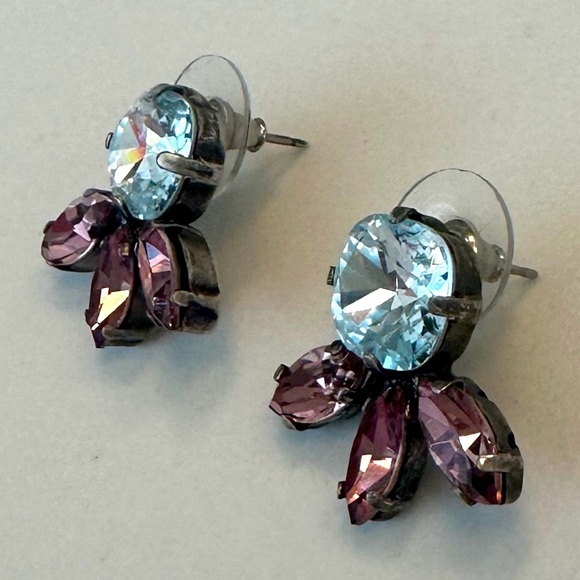 TOVA Light Sapphire and Amethyst Swarovski Crystal Earrings in Antique Silver - Picture 5 of 13